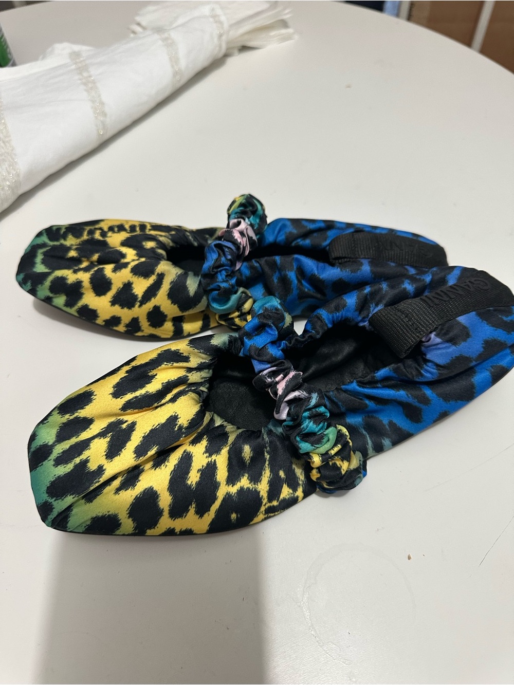 GANNI 
Toe Scrunchie Soft Square Ballet Flats | Leopard